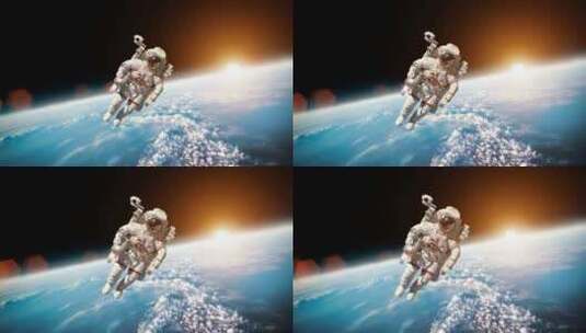 地球背景下 宇航员在外太空高清在线视频素材下载