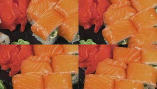 三文鱼生鱼片寿司日式美食高清在线视频素材下载