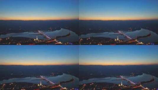 航拍宜昌葛洲坝黄昏夜景高清在线视频素材下载