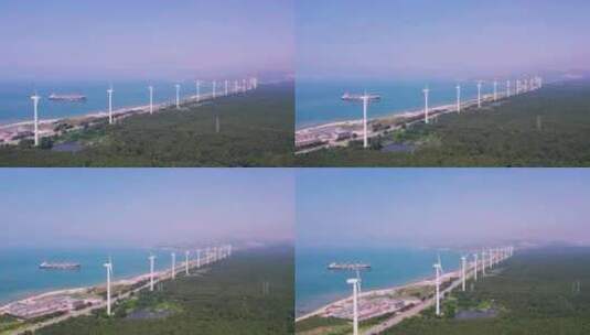 4k航拍山东威海风车海岸高清在线视频素材下载