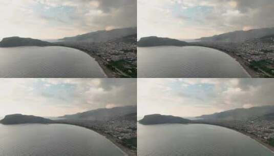 航拍沿海城市的景象高清在线视频素材下载
