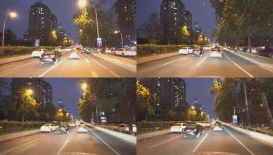 开车经过北京市区国贸CBD夜景高清在线视频素材下载