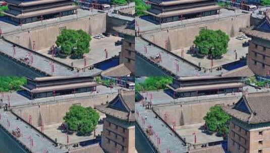 航拍西安城墙安定门高清在线视频素材下载