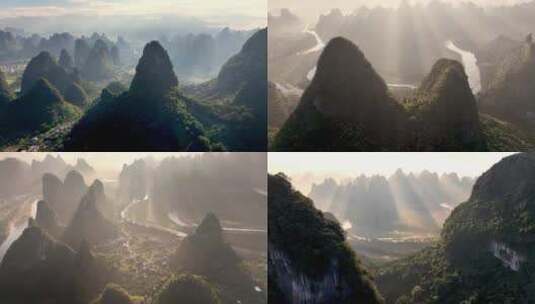 10组桂林山水日出金光耶稣光高清在线视频素材下载