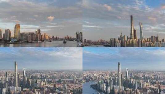 航拍上海城市日出朝霞风光高清在线视频素材下载
