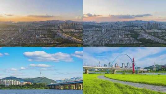 韩国首尔城市日出延时高清在线视频素材下载