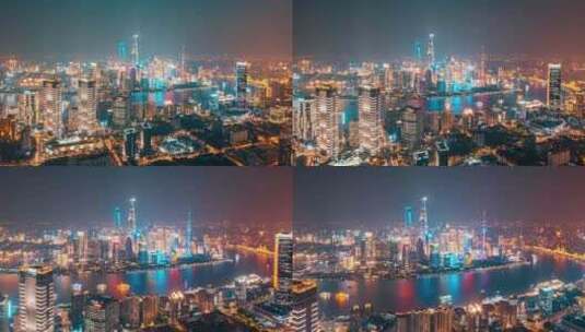 中国上海黄浦江两岸城市夜景延时航拍高清在线视频素材下载