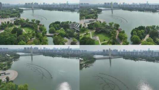 张家港沙洲湖大酒店沙洲湖会议中心航拍高清在线视频素材下载