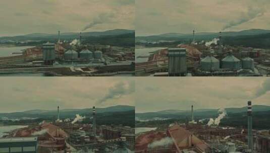 工业区，烟雾，烟囱，海高清在线视频素材下载