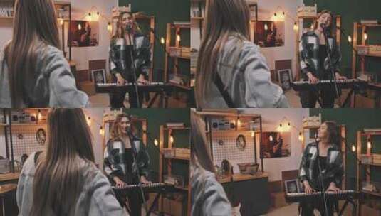 工作室、合成器、麦克风、音乐家高清在线视频素材下载