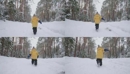 下雪，下雪，孩子，走路高清在线视频素材下载