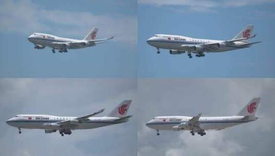 4K稳定：国际航空波音747降落深圳机场高清在线视频素材下载