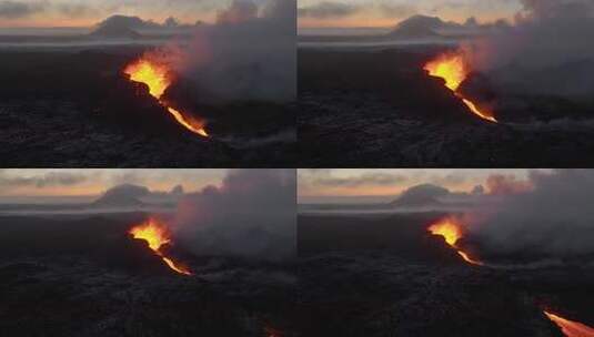 近距离观察雷克雅内斯半岛戏剧性火山喷发的高清在线视频素材下载