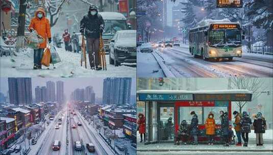 城市冬天的大雪街景ai素材原创高清在线视频素材下载