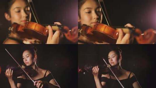 女子专注拉小提琴高清在线视频素材下载