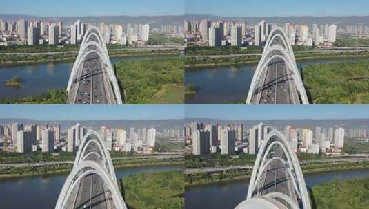 太原汾河北中环桥航拍高清在线视频素材下载