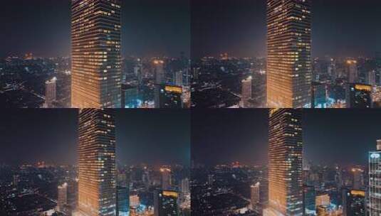 上海浦西静安区瑞吉酒店夜景航拍高清在线视频素材下载