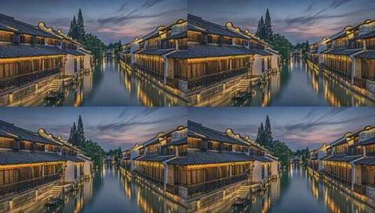 江南水乡古镇夜景灯火旅游文化风情高清在线视频素材下载