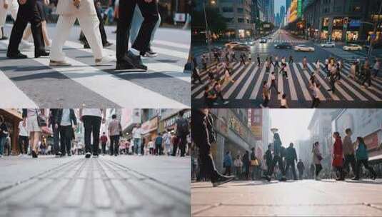 行人通过斑马线特写高清在线视频素材下载