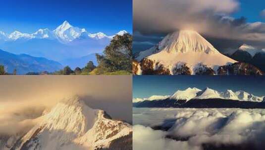 俯瞰雪山云海全景高原雪山云层森林湖泊高清在线视频素材下载