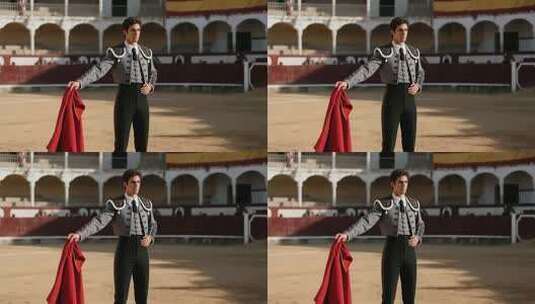 斗牛士在斗牛场手持红布高清在线视频素材下载