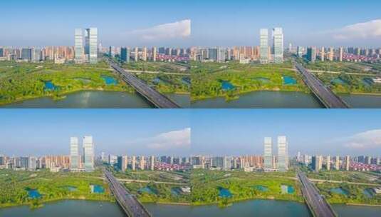 江西南昌艾溪湖大桥商务区CBD城市延时高清在线视频素材下载