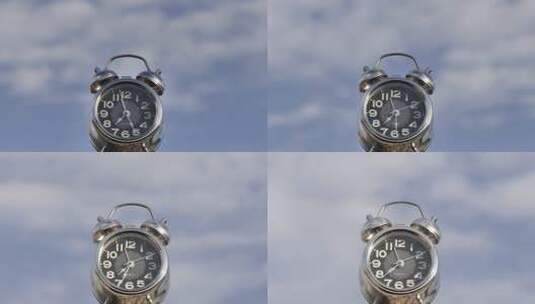 户外天空下的闹钟特写高清在线视频素材下载