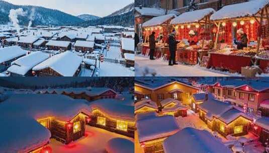 2026年马年冬日雪乡雪景新年庆典高清在线视频素材下载