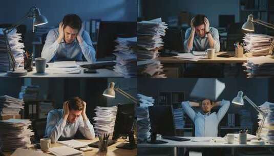 男人办公室加班工作场景高清在线视频素材下载