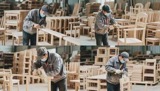 工人在工厂打磨木材高清在线视频素材下载