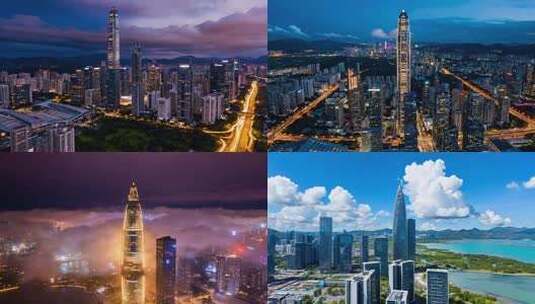 深圳城市建筑夜景航拍高清在线视频素材下载