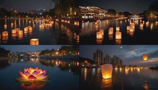 河面灯笼花灯灯笼节高清在线视频素材下载