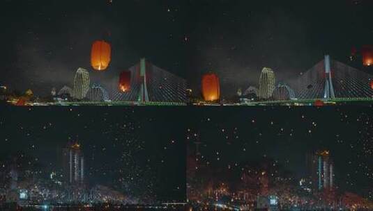 夜空中放飞孔明灯场景高清在线视频素材下载