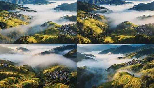 山间梯田云雾环绕美景高清在线视频素材下载