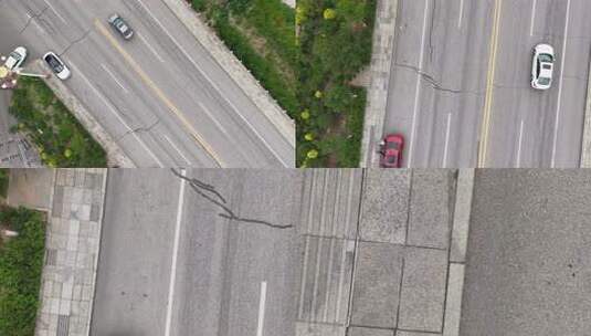 俯瞰道路上行驶及停靠的汽车高清在线视频素材下载