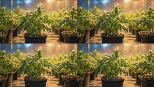 专业化大麻作物温室栽培景象高清在线视频素材下载