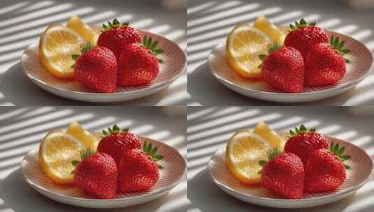 阳光下鲜嫩欲滴的草莓与柠檬高清在线视频素材下载