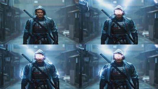 雨中持剑的古装男子高清在线视频素材下载