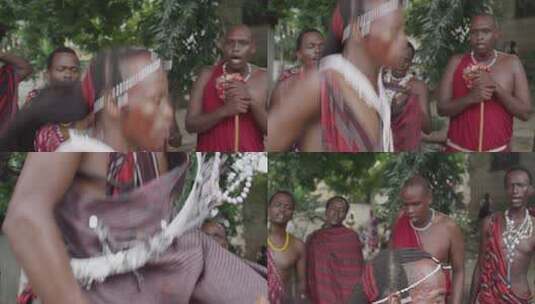 非洲坦桑尼亚色非洲马赛人穿传统服装跳舞唱歌高清在线视频素材下载