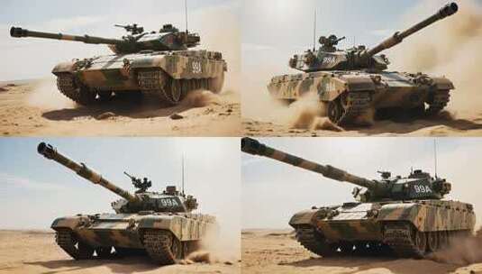沙漠中行进的99A式坦克高清在线视频素材下载
