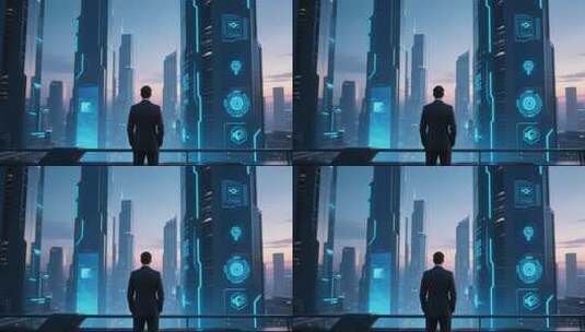 商务人士眺望未来科技城市高清在线视频素材下载