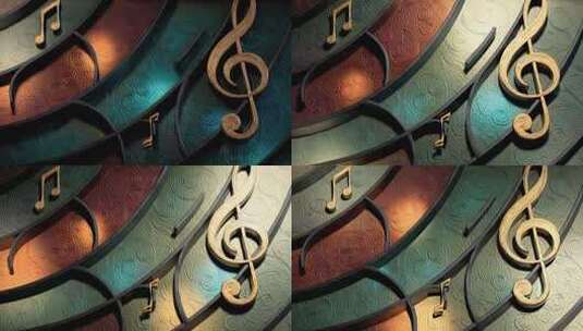 金色音符在彩色玻璃上的艺术呈现高清在线视频素材下载