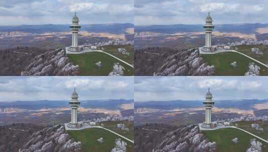 吉林四方顶景区山顶观光塔雾凇美景航拍高清在线视频素材下载