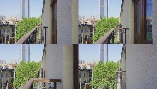 上海老建筑阳台视角城市建筑与民居景观高清在线视频素材下载