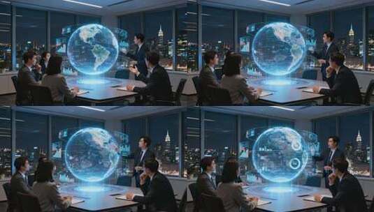 科技感全息地球全球商务会议演示动画高清在线视频素材下载