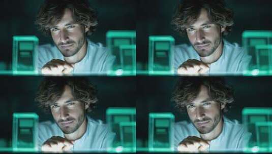 未来科技人员操作透明显示器高清在线视频素材下载