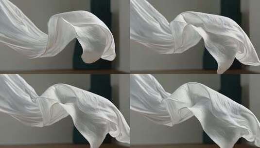 白色布料空中飘动高清在线视频素材下载