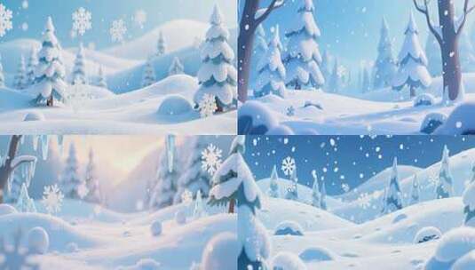 冬季雪景卡通风格雪地场景高清在线视频素材下载