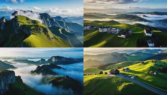 山间建筑群与云海景观高清在线视频素材下载