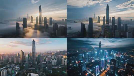 深圳城市高楼云海日出景象高清在线视频素材下载